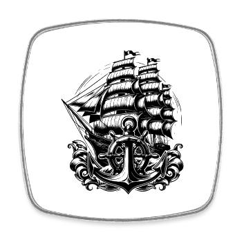 Anker Steuerrad Segelschiff im schwerer See - Viereckiger Kühlschrankmagnet - Weiß - Vorne