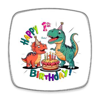 Dino-Milbe Erster Geburtstag - Viereckiger Kühlschrankmagnet - Weiß - Vorne