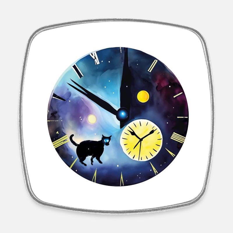 Abstract Cats Clock - Square fridge magnet - white