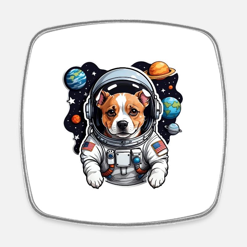 Space Dog with Planets - Square fridge magnet - white