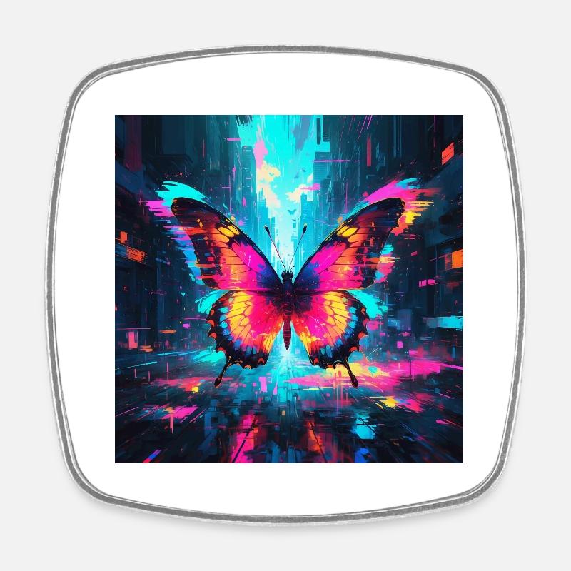 Papillon Néon - Magnet carré - blanc