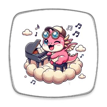 Cute pink dragon playing piano on a cloud - Square fridge magnet - white - Front