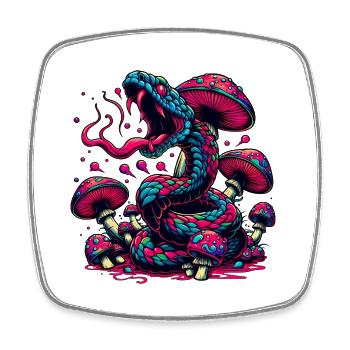 Serpent psychédélique aux champignons - Magnet carré - blanc - Devant