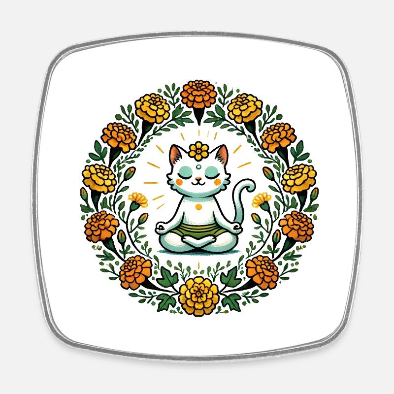 Zen-Kätzchen Katze - Viereckiger Kühlschrankmagnet - Weiß