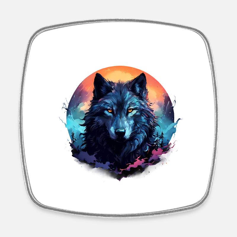 Loup noir - Magnet carré - blanc