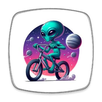 Alien on the bike - Square fridge magnet - white - Front