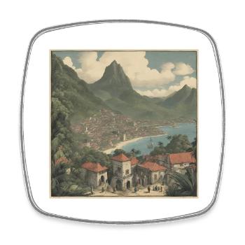 Tropical seaside village - Square fridge magnet - white - Front