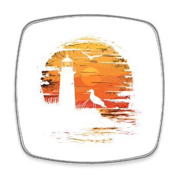 Seagull Seabird Lighthouse Sunset - Square fridge magnet - white - Front