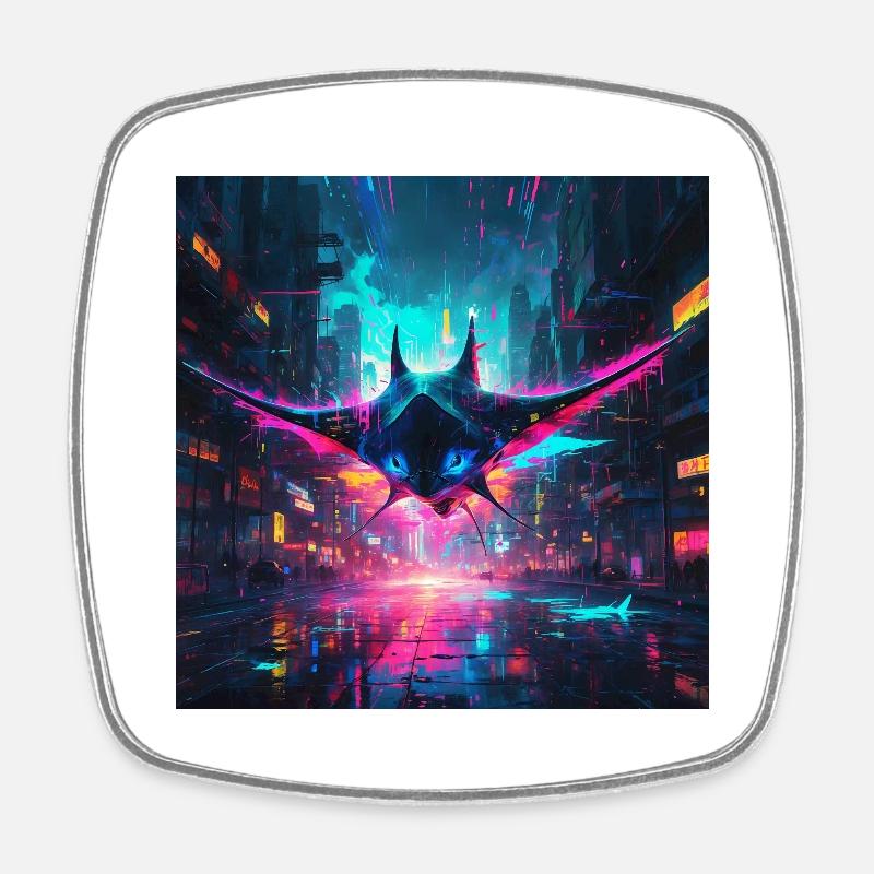Neon Manta Rays - Square fridge magnet - white