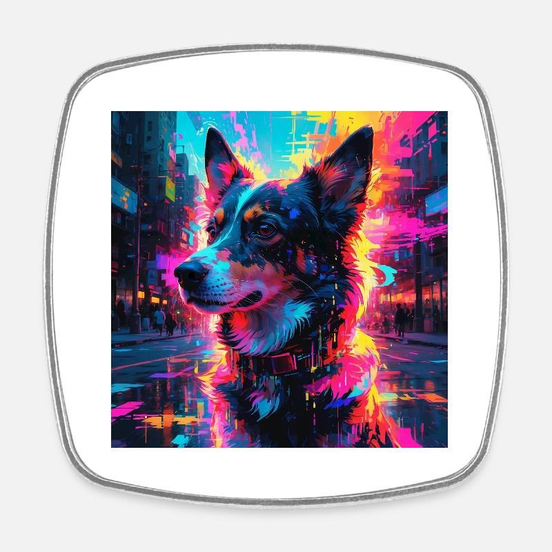 Neon Dog - Square fridge magnet - white