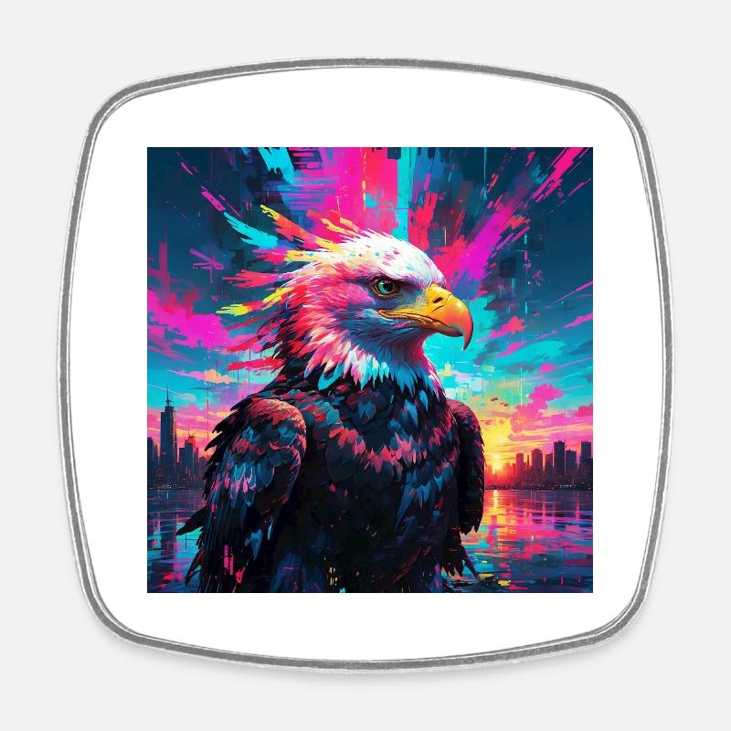 Neon Eagle - Square fridge magnet - white
