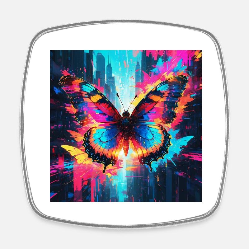 Neon Monarch Butterfly - Square fridge magnet - white