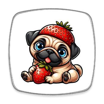 Skurril Hund Mops Erdbeere Fruchtig Comic Design - Viereckiger Kühlschrankmagnet - Weiß - Vorne