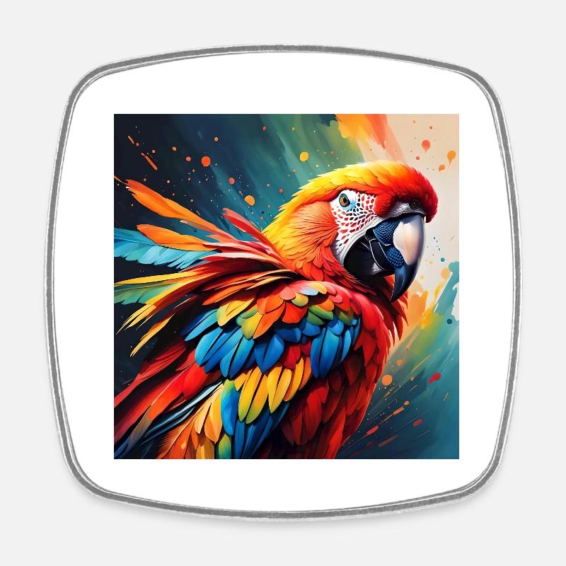 Parrot colorful 1 - Square fridge magnet - white