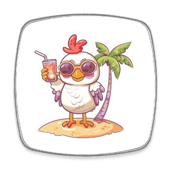 Huhn Sommer Strand Comic - Viereckiger Kühlschrankmagnet - Weiß - Vorne