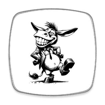Grinning Donkey Long Eared Caricature Drawing - Square fridge magnet - white - Front