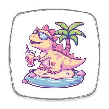 Dinosaur stegosaurus island palm tree - Square fridge magnet - white - Front
