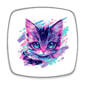 Kosmische Katze - Viereckiger Kühlschrankmagnet - Weiß - Vorne