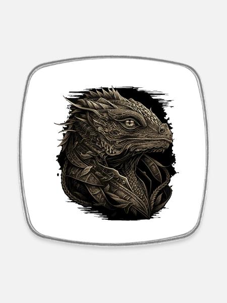 Bartagame Kleiner Drachen - Viereckiger Kühlschrankmagnet - Weiß