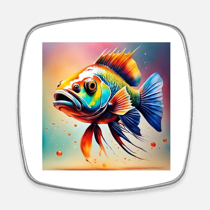 Fish colored - Square fridge magnet - white