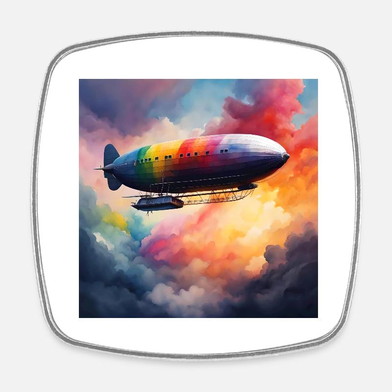 Zeppelin coloured - Square fridge magnet - white