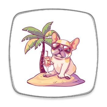 Buldog Français Chien Été - Magnet carré - blanc - Devant
