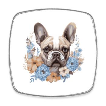 Bouledogue français avec des fleurs - Magnet carré - blanc - Devant