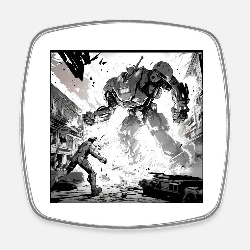 Robot Fight Comic - Square fridge magnet - white