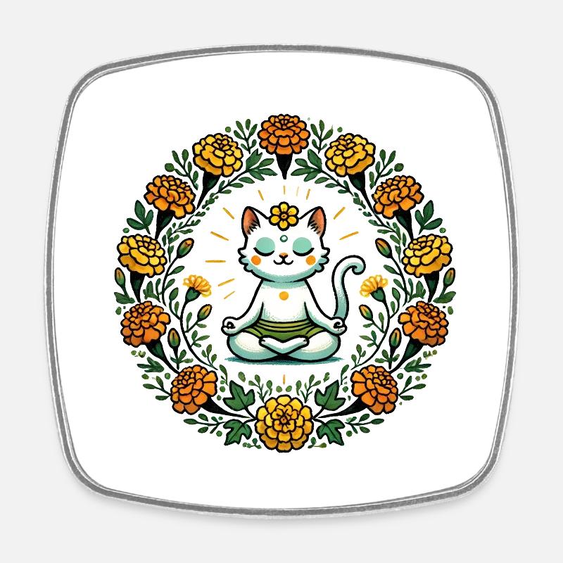 Chat Zen - Magnet carré - blanc