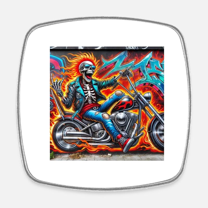 Rocker in flames - Square fridge magnet - white