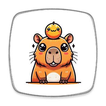 Cute Capybara with Orange - Wasserschwein - Square fridge magnet - white - Front