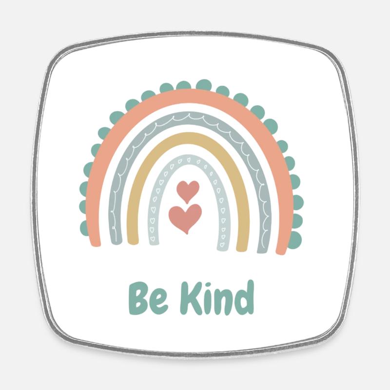 Be Kind - Arc-en-ciel et coeurs - Boho - Magnet carré - blanc