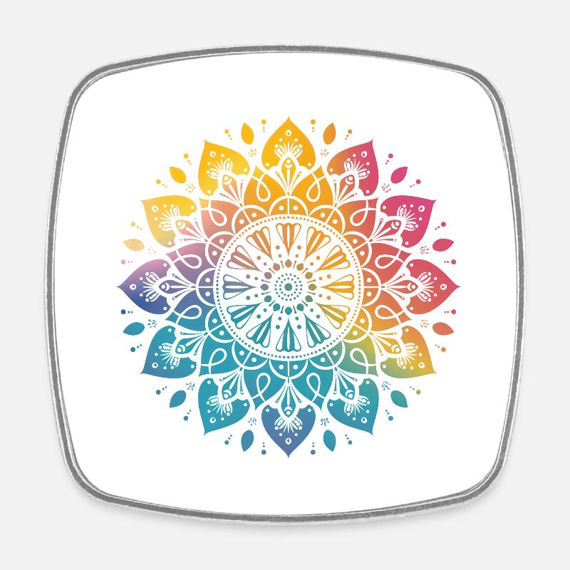Rainbow Mandala - Square fridge magnet - white
