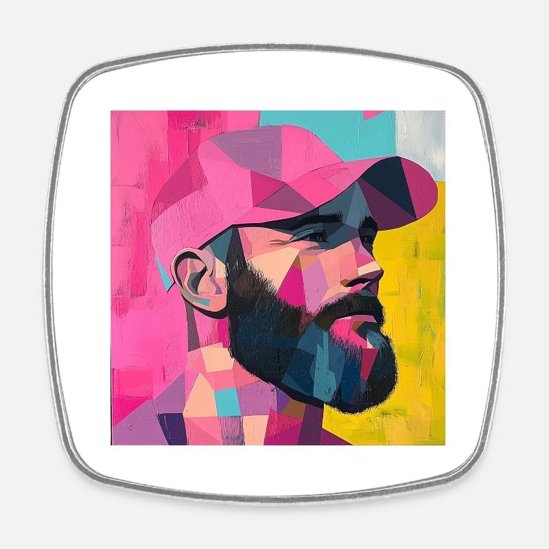 Full beard - Square fridge magnet - white