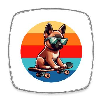 Dog on Skateboard - Square fridge magnet - white - Front