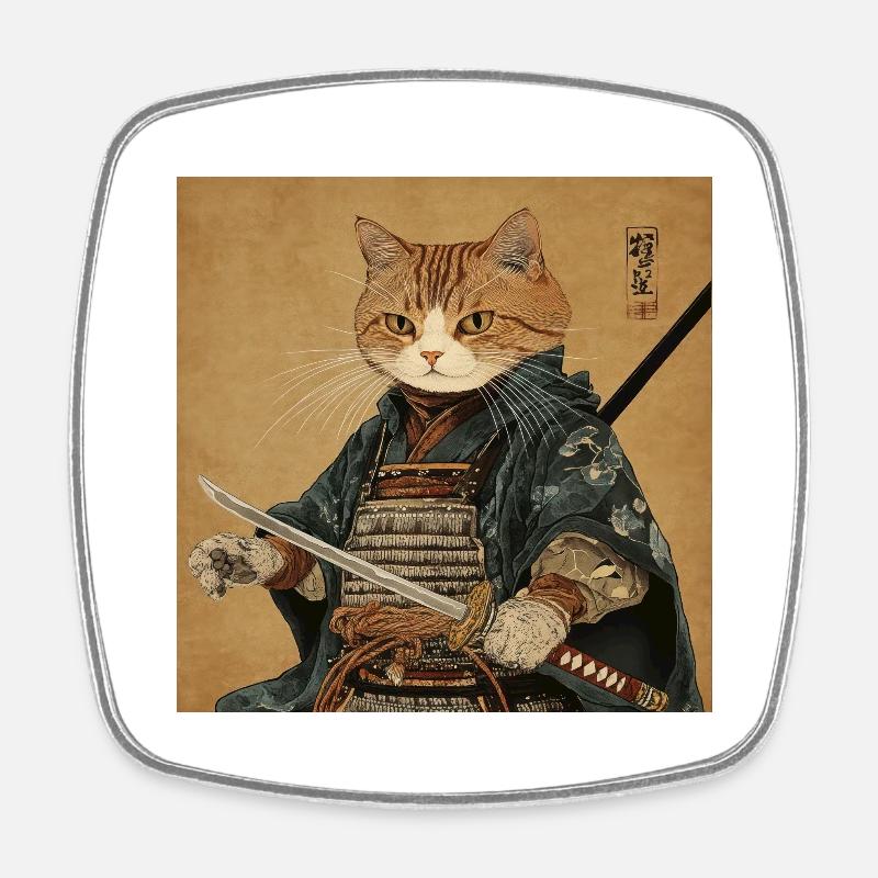 Katze Samurai Japan Ukiyo-E - Viereckiger Kühlschrankmagnet - Weiß
