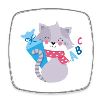 Chat avec cône d’école inscription à l’école - Magnet carré - blanc - Devant