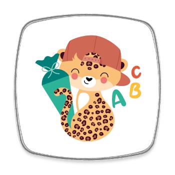 Leopard with school cone schoolchild - Square fridge magnet - white - Front