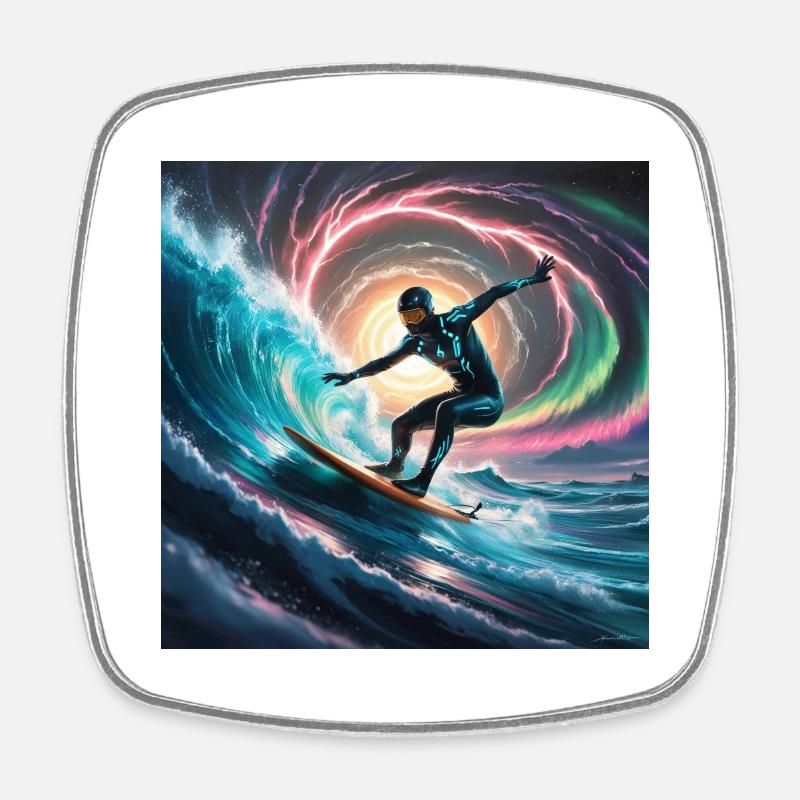 Pulsar Surfer – A Sci-Fi Adventure on a Cosmic Scale - Square fridge magnet - white