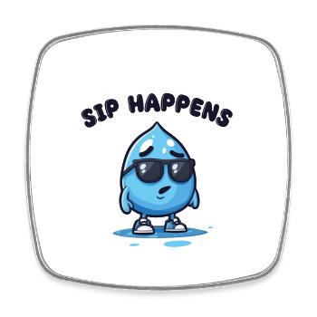 sip happens - Wassertropfen Comicfigur - Viereckiger Kühlschrankmagnet - Weiß - Vorne