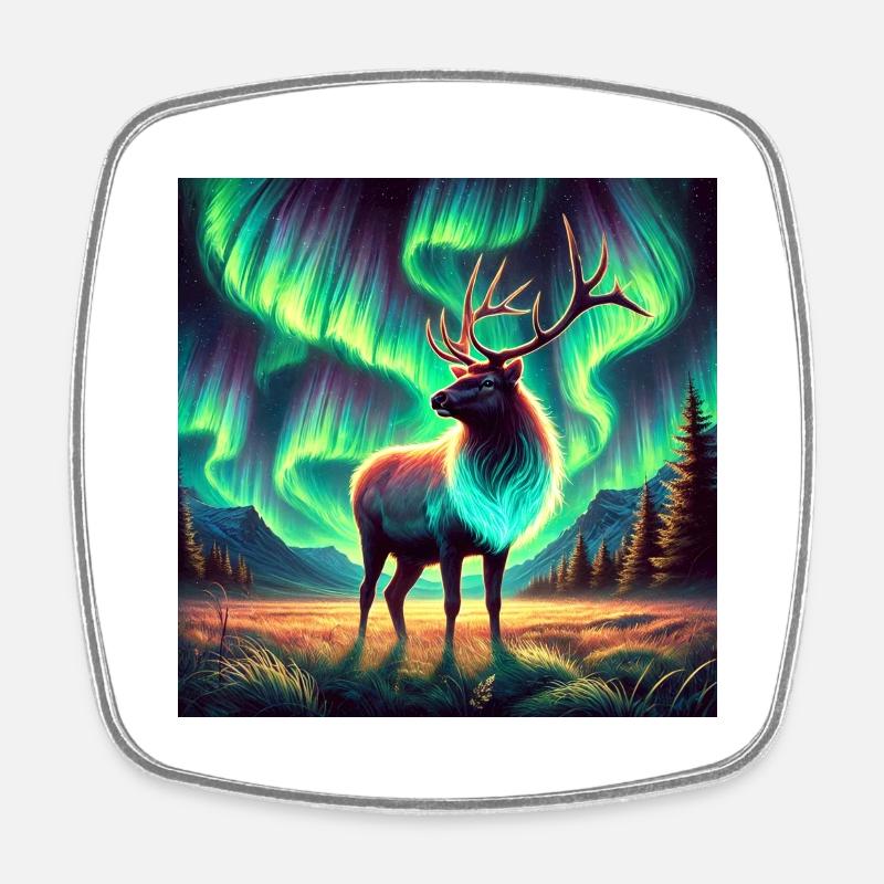 Moose and Aurora - Square fridge magnet - white