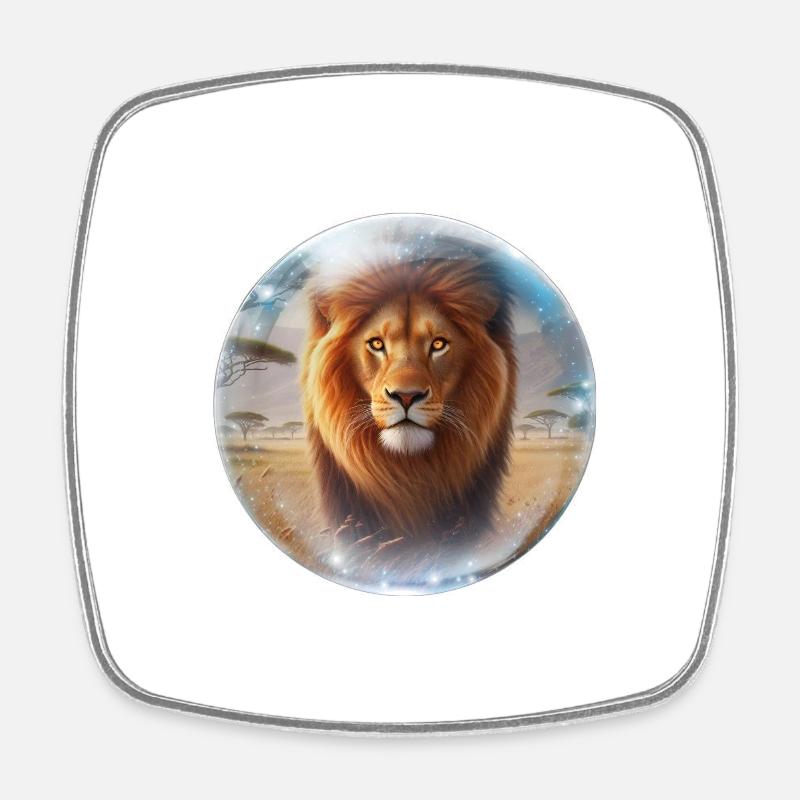 Lion dans la savane - Magnet carré - blanc