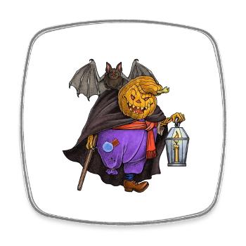 Pumpkin with the bat. A fun Halloween - Square fridge magnet - white - Front