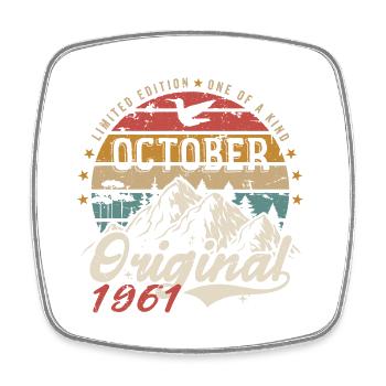 Geburtstagsgeschenk - Vintage Geboren im Oktober 1961 - Viereckiger Kühlschrankmagnet - Weiß - Vorne