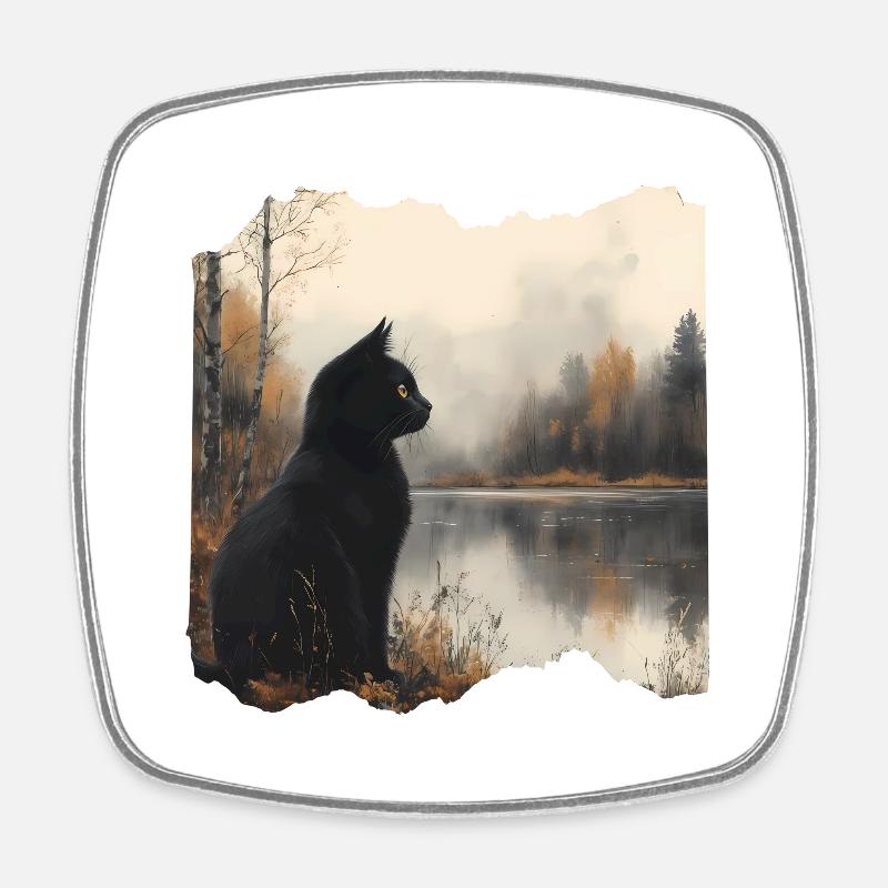 Black cat - Square fridge magnet - white