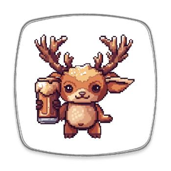 Cerf Bière Pixel - Magnet carré - blanc - Devant
