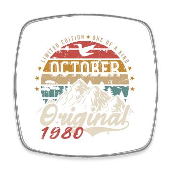 Birthday Gift - Vintage Born October 1980 - Square fridge magnet - white - Front