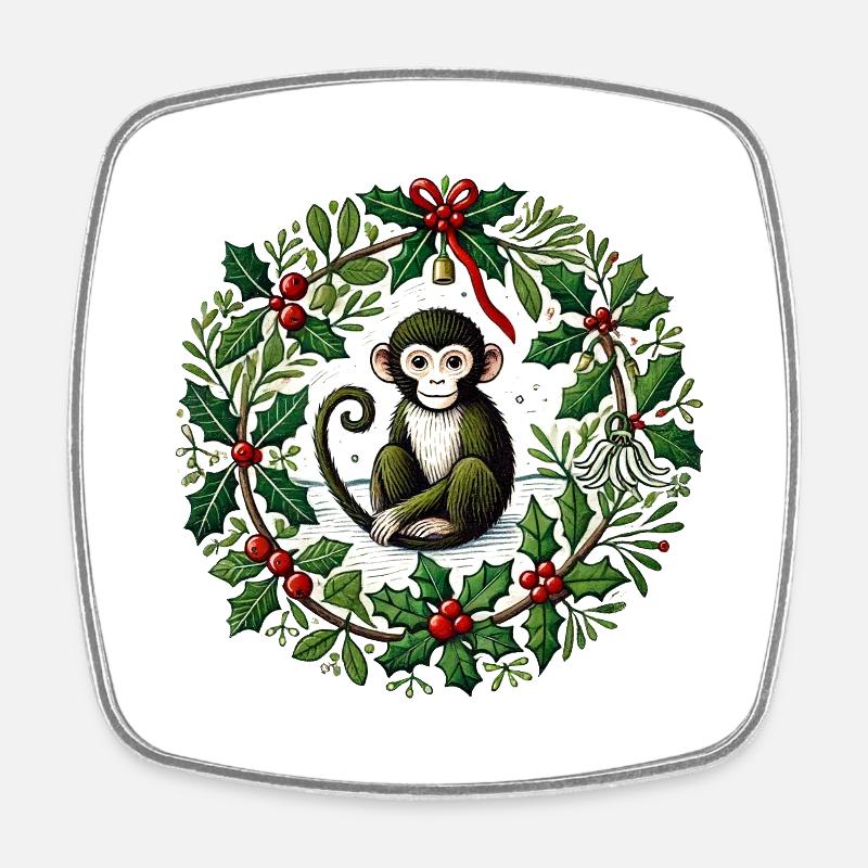 Singe de Noël - Magnet carré - blanc