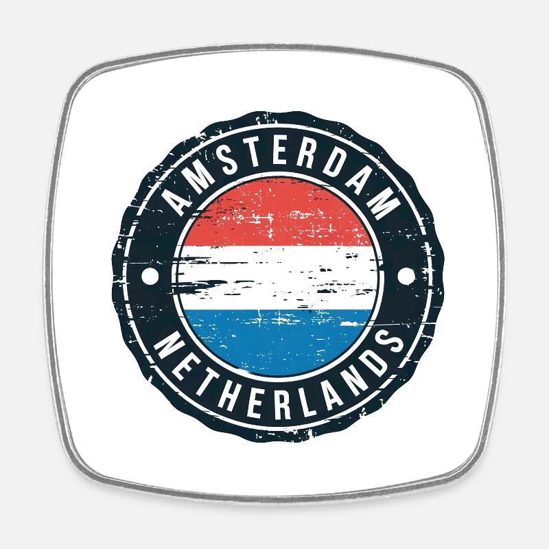 Amsterdam, Pays-Bas - Magnet carré - blanc