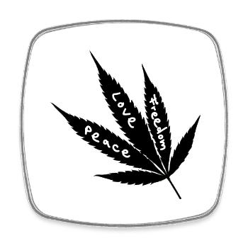 Feuille de chanvre Cannabis Paix Amour Liberté - Magnet carré - blanc - Devant